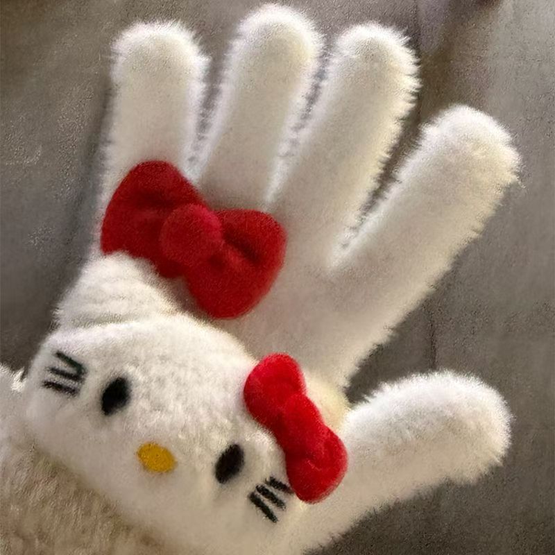ST-02 HelloKitty ~可愛いモケット手袋秋冬フラッシュドリル5本指分乗強化保温防寒手袋
